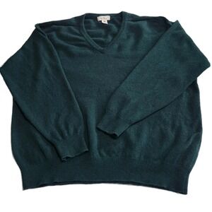 LL‎ BEAN Lambswool V-Neck Sweater Green Made in Scotland Men's Size XLarge